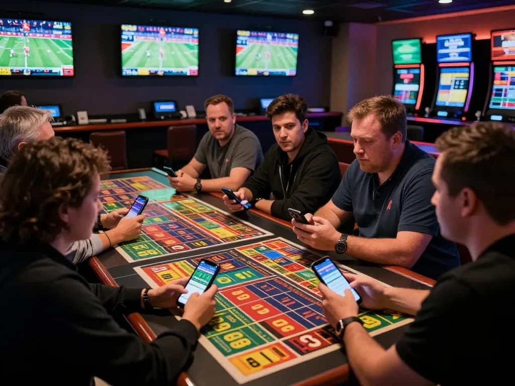 F168 users actively placing sports bets in sportsbook setting, showcasing vibrant screens and engaged players.
