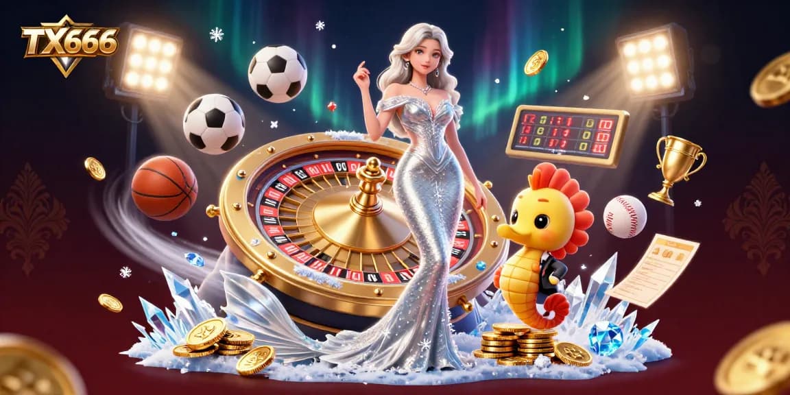 Experience the excitement of TX666 with a stunning casino scene featuring a glamorous woman and dynamic game elements.