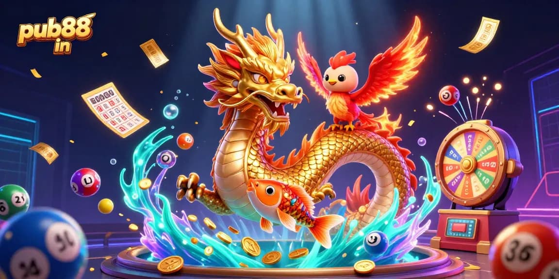 Experience the thrill of winning with pub88 in, a vibrant casino illustration featuring dynamic game elements.