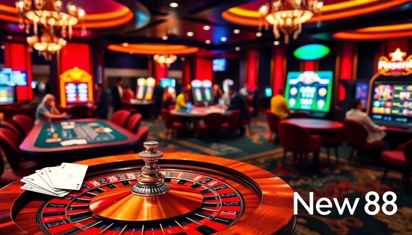 Experience thrilling gameplay at https://new88.help/ with vibrant casino visuals featuring roulette and blackjack.