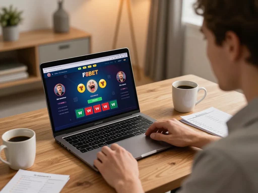 Player enjoying a thrilling moment on F8BET online casino, celebrating a win while strategizing.