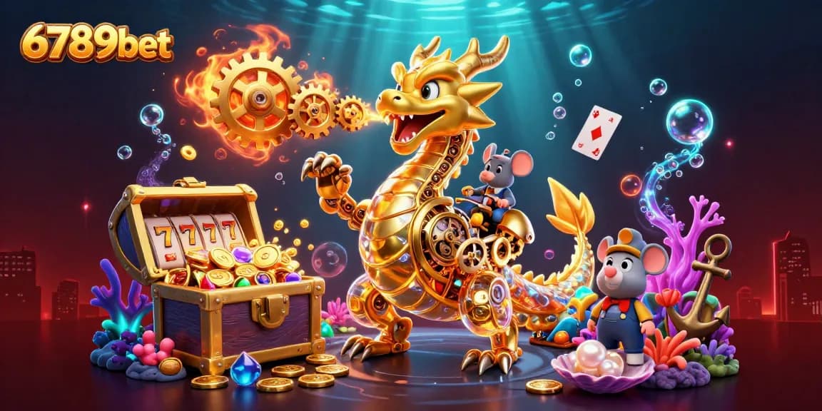 Engage in thrilling games at 6789bet with an immersive 3D casino illustration showcasing dynamic slot elements.