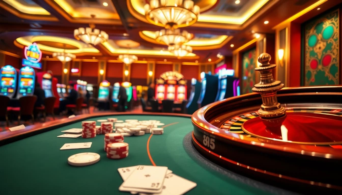 Experience exhilarating games on https://fb88.style/ with vibrant casino scenes, poker tables, and slot machines.