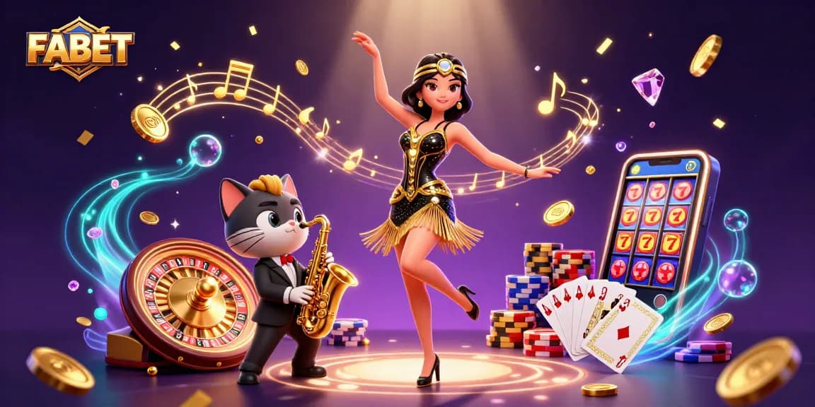 Engage with FABET's thrilling casino experience featuring dynamic characters and sparkling game elements.
