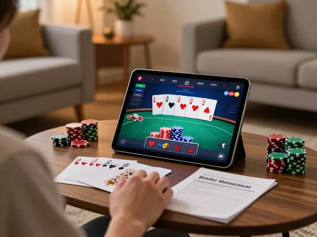 Engaging in online poker gameplay on 888vi, showcasing strategic moves and comfortable ambiance.