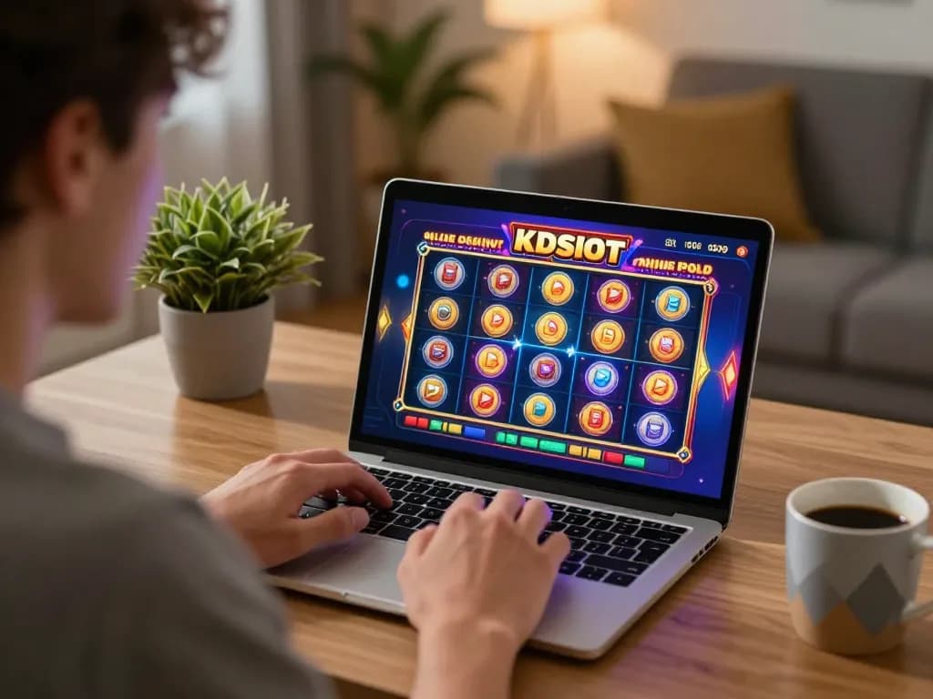 Engage with kdslot online casino on laptop showcasing strategic gameplay and colorful design