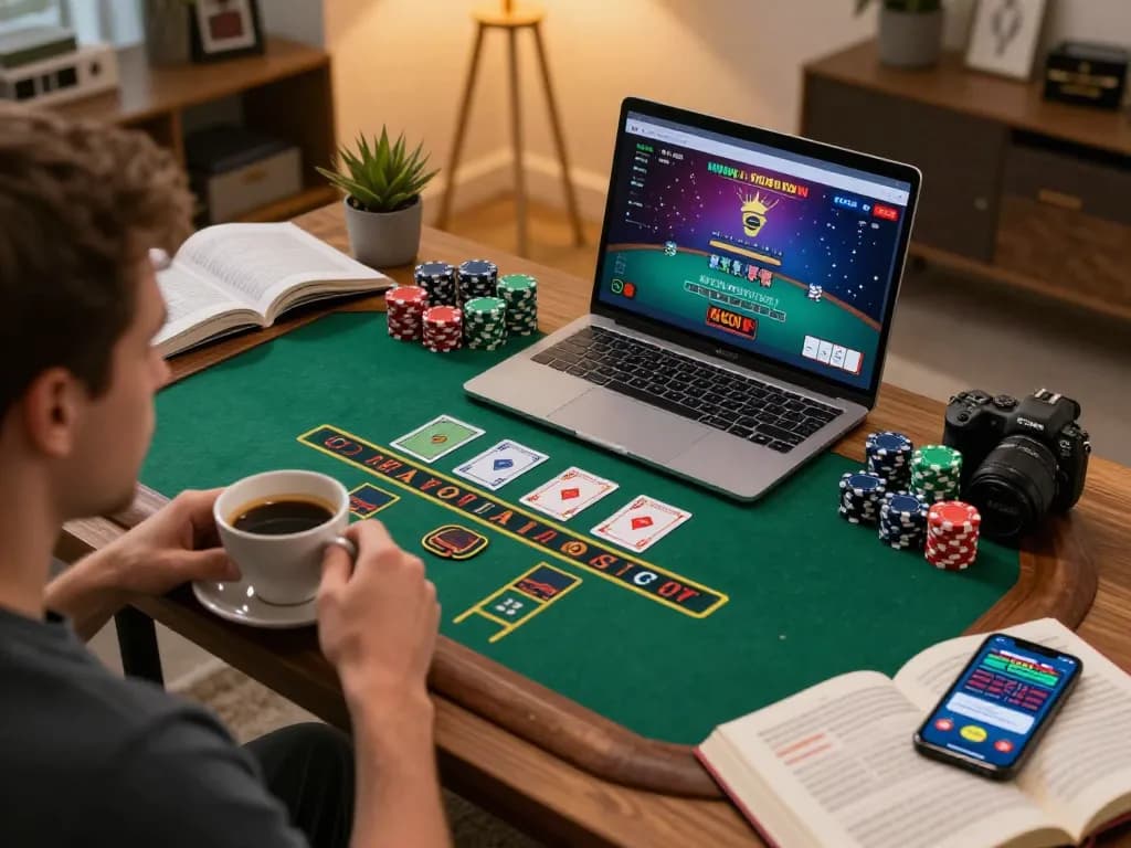 Player strategizing in an online blackjack game with 123hero while enjoying responsible gambling