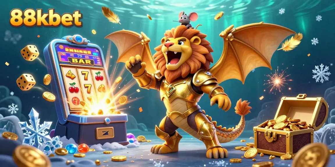 Experience thrilling wins at 88kbet with jackpots and spectacular casino games illustrated in vibrant detail.