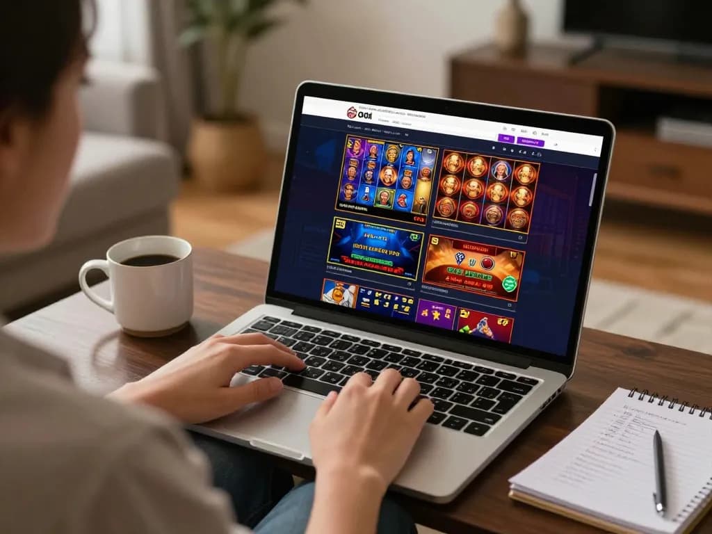 Engaging online casino gaming experience with LC88 displayed on a laptop, inviting home atmosphere.