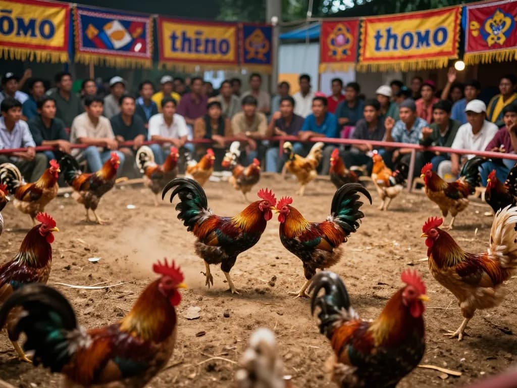 Chứng kiến những hành động đầy hồi hộp của đá gà thomo HD với những chú gà trống rực rỡ thể hiện kỹ năng của chúng.
