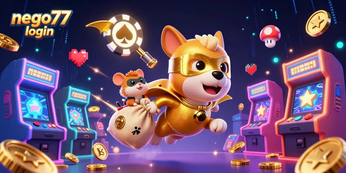 Experience seamless NEGO77 login and gaming excitement with a vibrant, action-packed illustration.