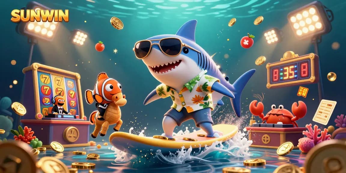 SUNWIN casino immersive experience with cartoon characters amidst vibrant 3D casino elements for engaging gameplay.