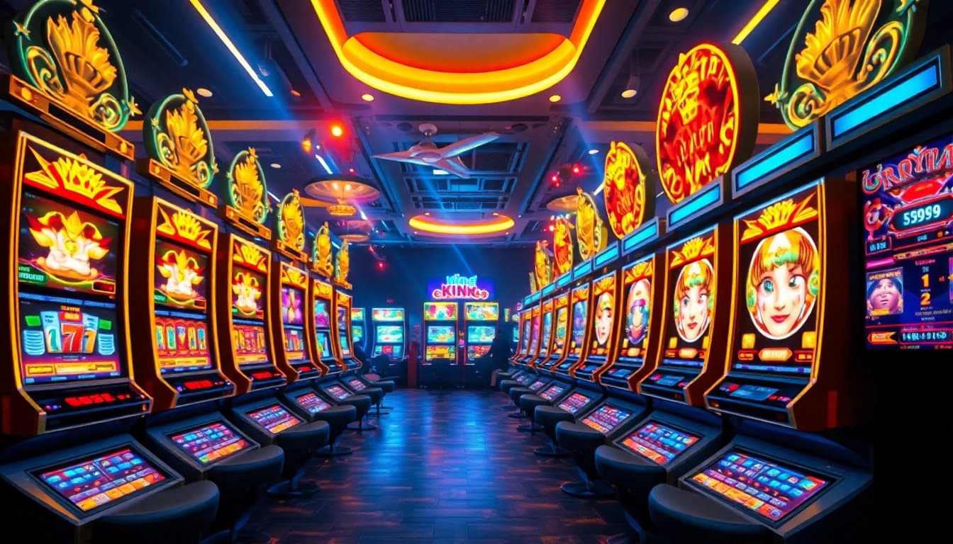 Experience the vibrant energy of king88's online casino, featuring exciting slot machines and digital interfaces.