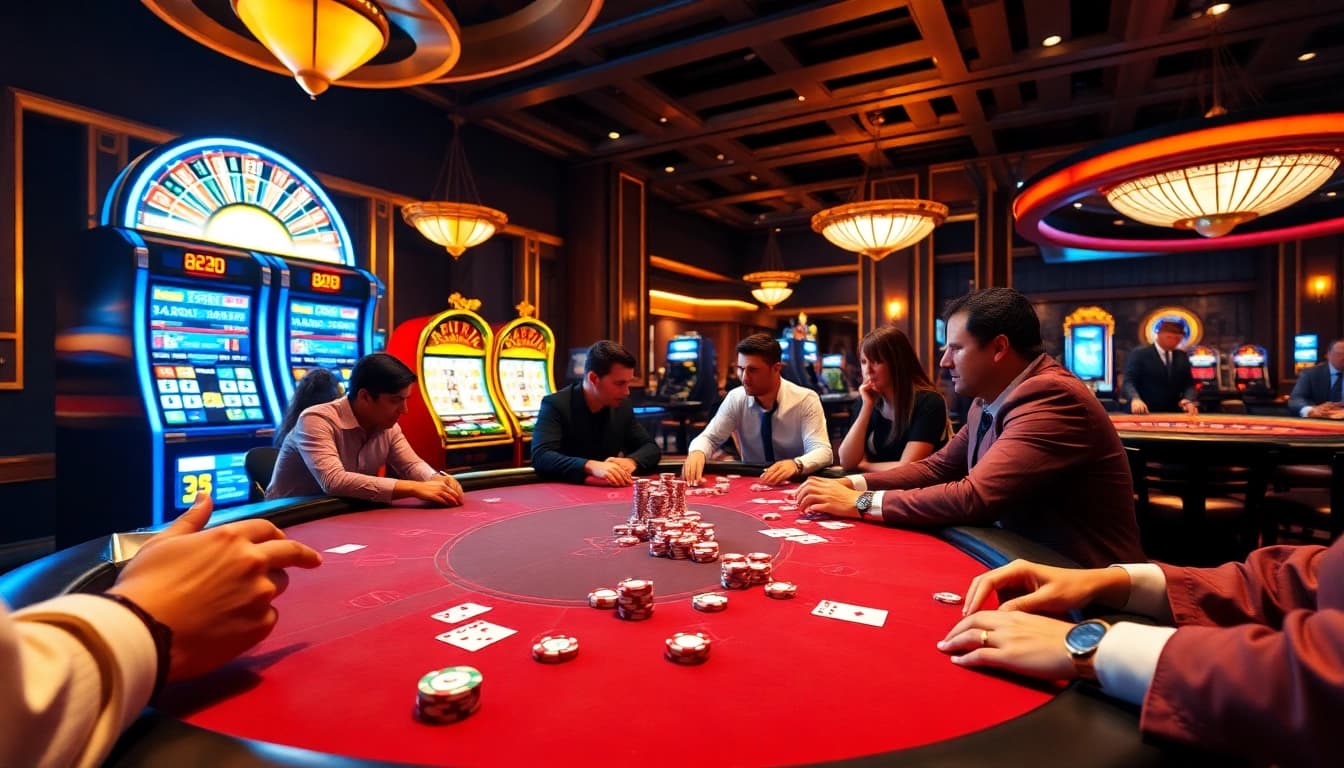 Engaging players at a b29-themed poker table showcase the excitement of casino gaming.
