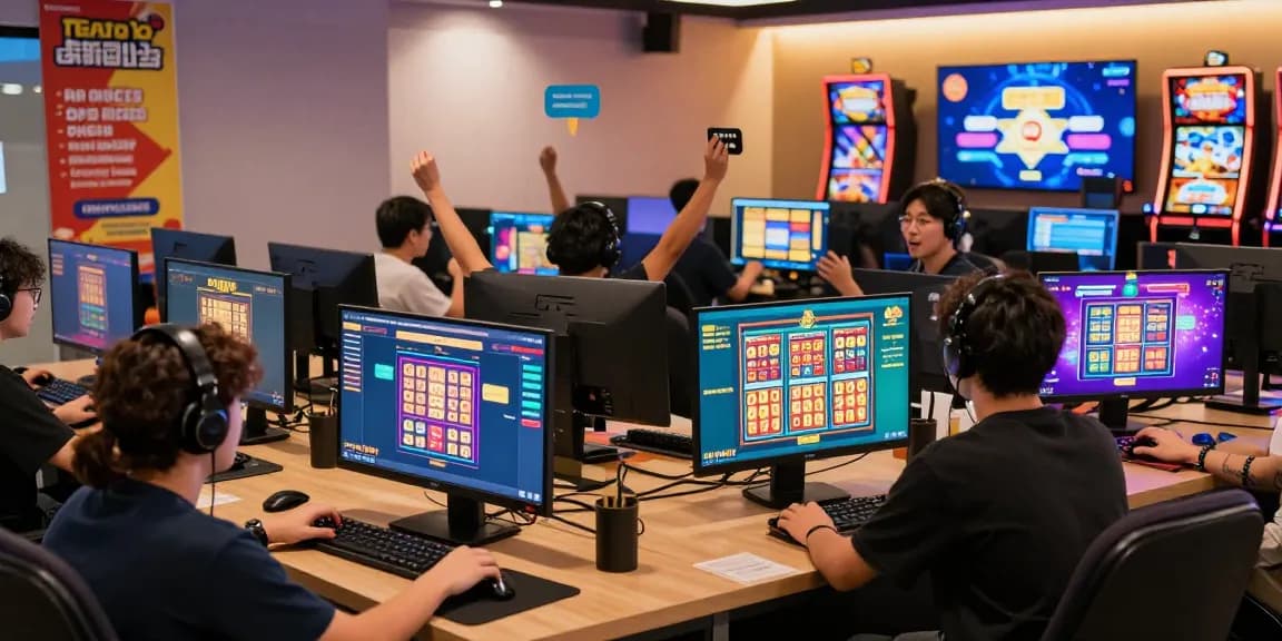 Dynamic online gaming experience at ngamenjitu, showcasing players engaging with colorful interfaces and social interaction.