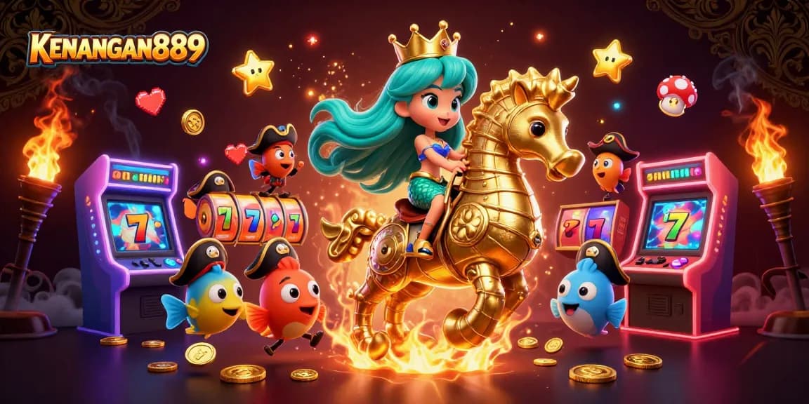 Experience thrilling action with KENANGAN889 in a vibrant casino-themed 3D scene featuring dynamic game elements.
