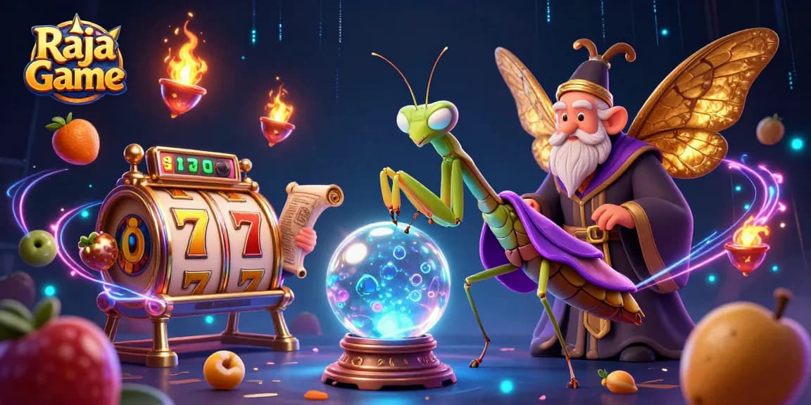 Play thrilling slots on Raja Game with dynamic visuals of a fortune teller and exciting game elements.