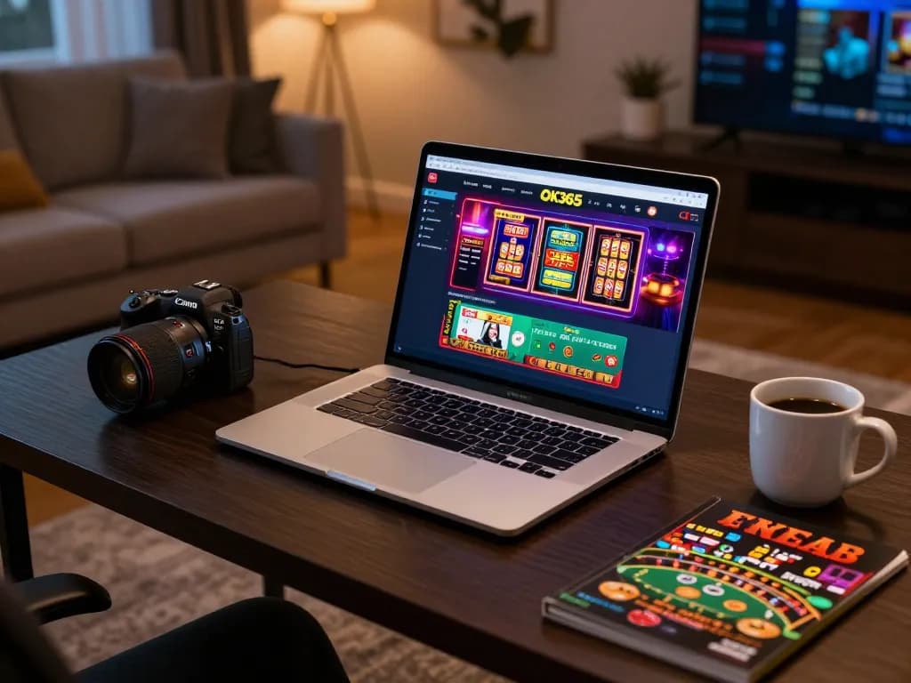 Engaging online gaming with OK365 platform displayed on a laptop, creating a cozy betting atmosphere.