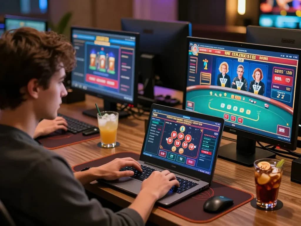 Engage in strategic gameplay on lucks8 with a player using multiple screens for casino gaming.