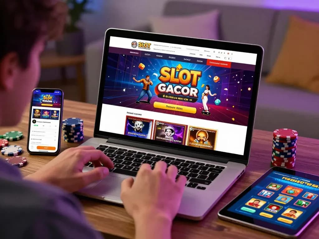 Exciting SLOT GACOR online gaming experience in a cozy home setup.