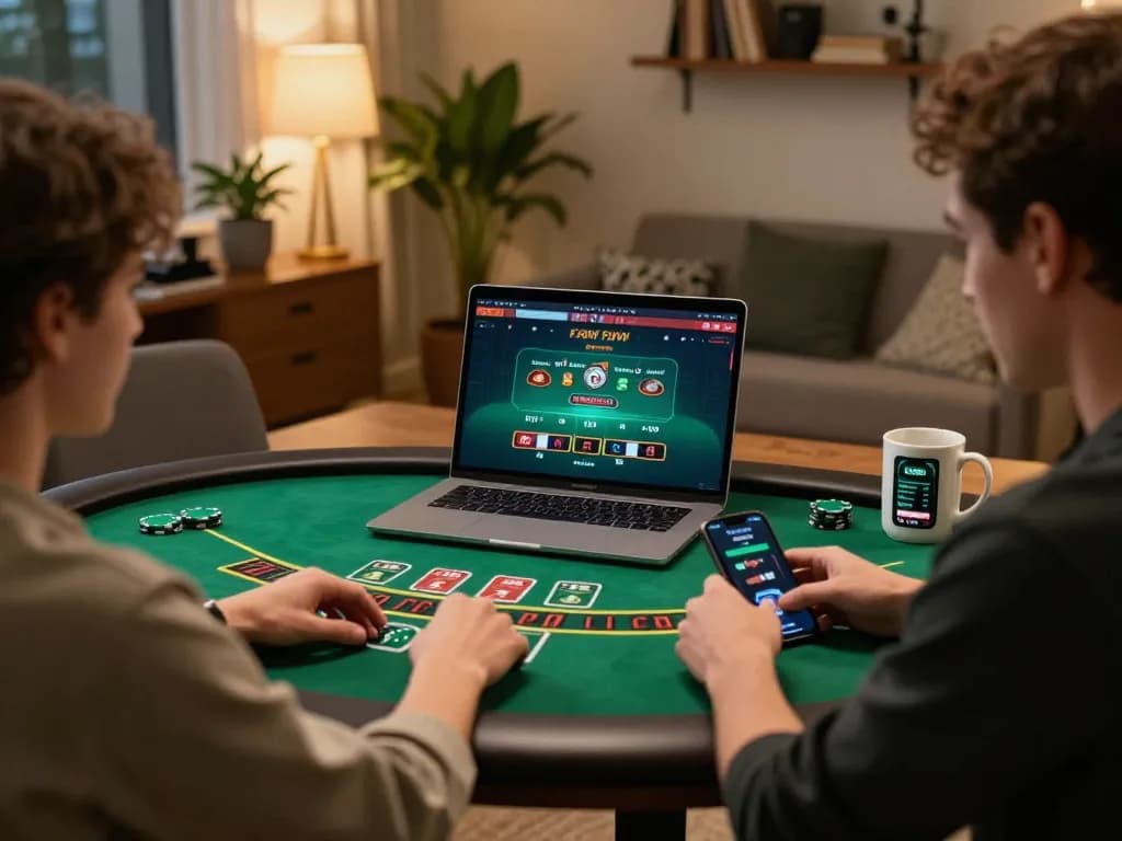 Player enjoying lemacau live blackjack on their laptop, showcasing strategic online gambling atmosphere.