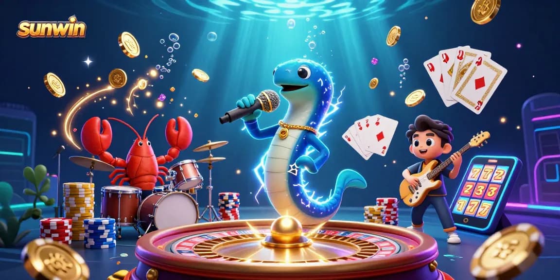 Experience thrilling wins with sunwin while enjoying an enchanting underwater casino scene filled with vibrant characters.