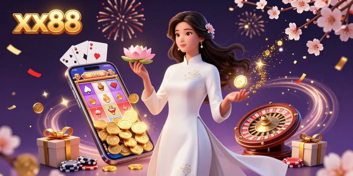 Experience winning strategies with xx88's vibrant casino illustration featuring slot elements and fortune.