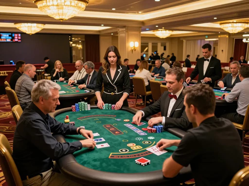 Players enjoying engaging blackjack gameplay at OK789 casino, showcasing strategic bets and exciting atmosphere.