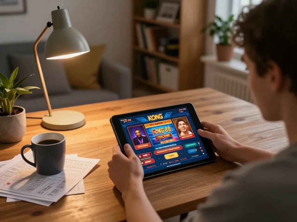 KONG 88 player engaging in online gaming strategy with cozy home setup