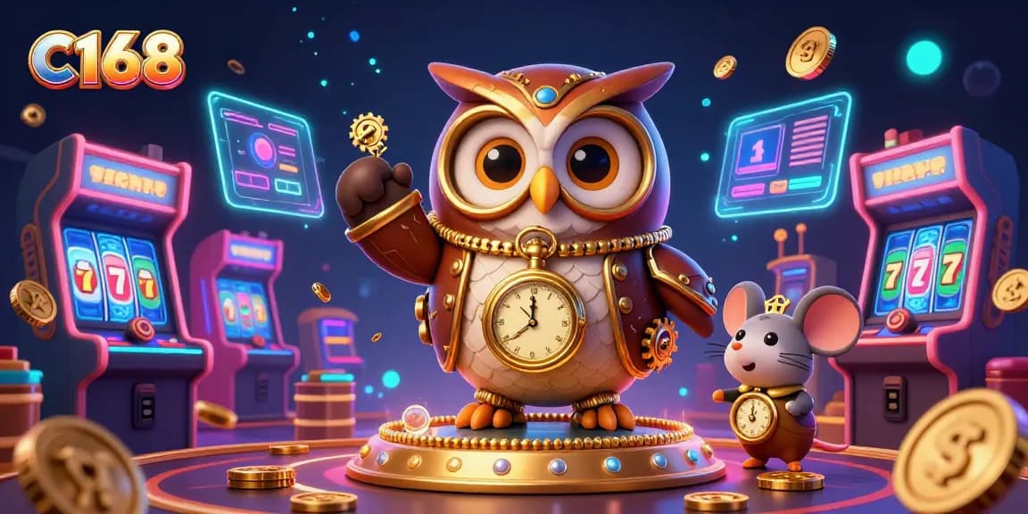 C168 takes center stage in a vibrant casino scene, immersing players with dynamic slots, jackpot counters, and engaging characters.