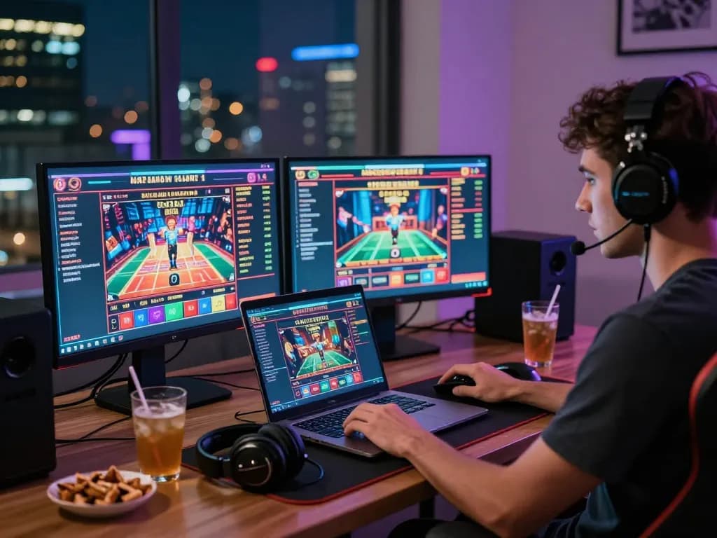 Engaging scene of five88 online gaming setup with dynamic betting displays and stylish accessories.