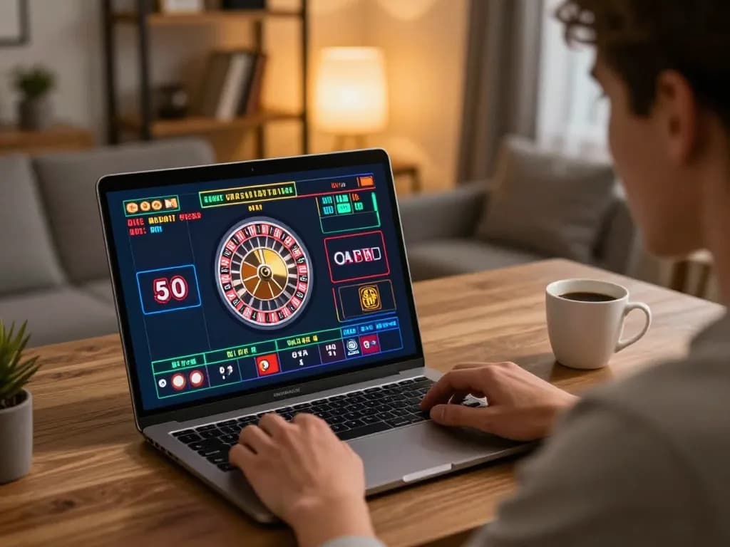Watch a player enjoy RR88 live dealer roulette in a stylish home setup during a cozy gaming session.