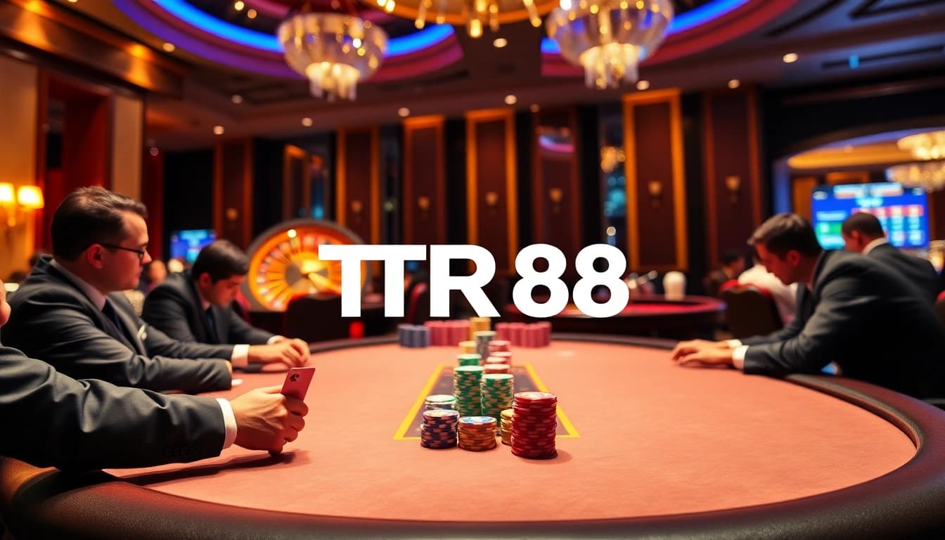 Exciting gameplay at TR88 poker table in a luxurious casino setting.