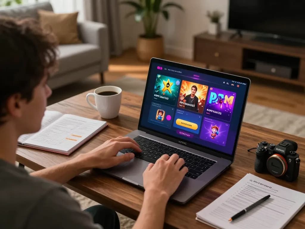 Memainkan APK Ulat123 di laptop dalam pengaturan rumah yang nyaman untuk permainan kasino online