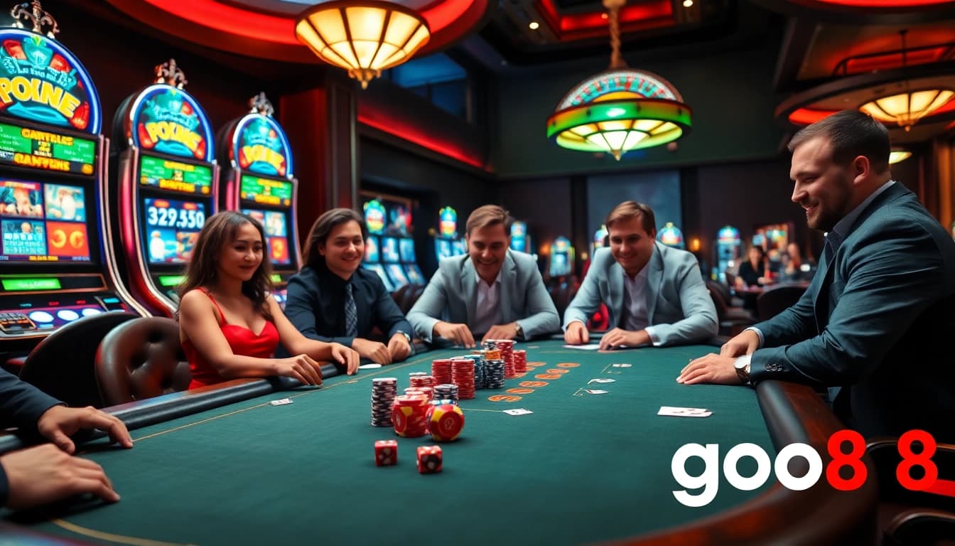 gamblers enjoying poker at a stylish game table in go88 casino