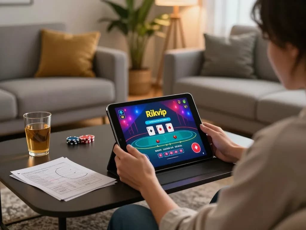 Thưởng thức trò chơi casino trên máy tính bảng Rikvip với ghi chú chiến lược và bầu không khí ấm cúng tại nhà