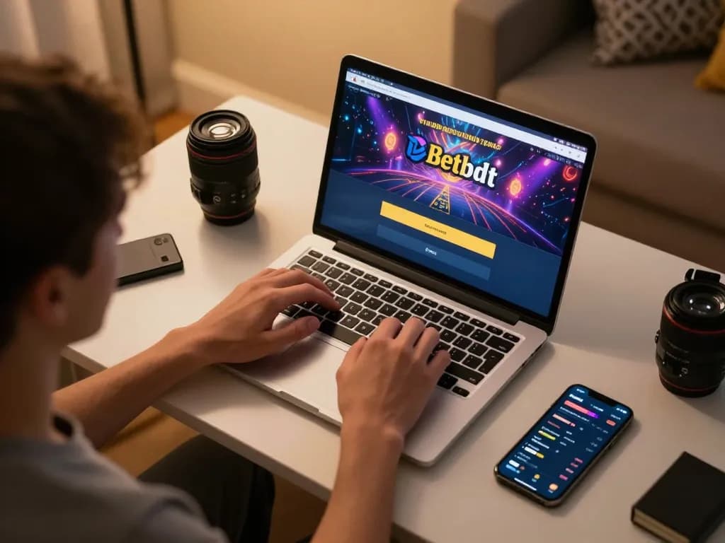 Engage in Betbdt login for online gaming excitement, showcasing vibrant casino interface on laptop.