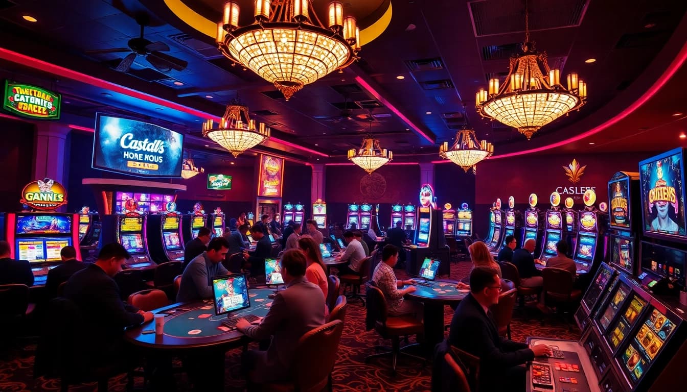 Experience the excitement of uvip娱乐 in a lively casino with vibrant gaming tables and machines.