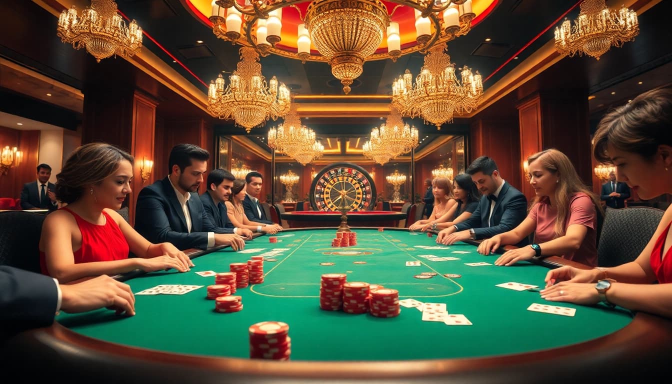 Exciting gameplay at sepuhplay with vibrant poker chips and elegant casino ambiance.