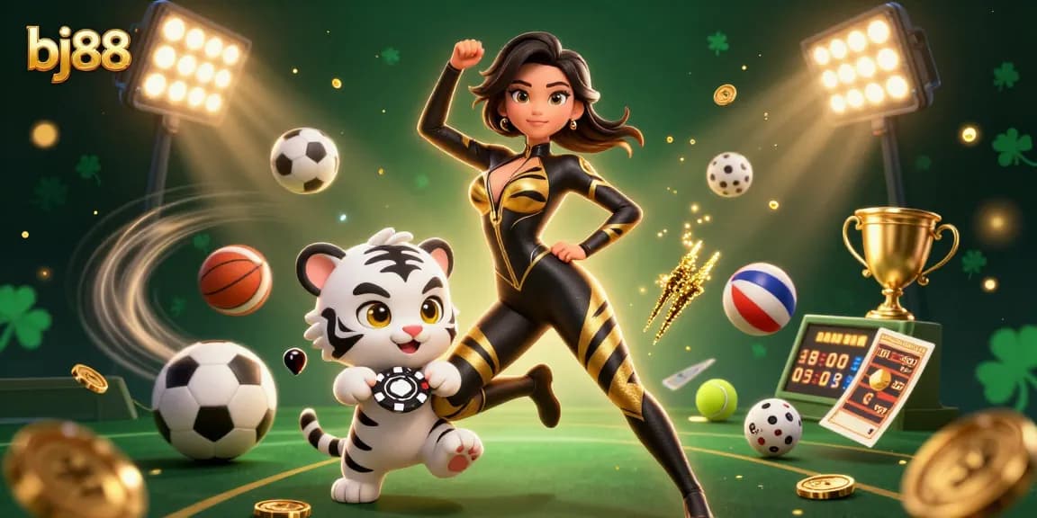 Win big at bj88 with a dynamic 3D illustration featuring vibrant gaming action and excitement.