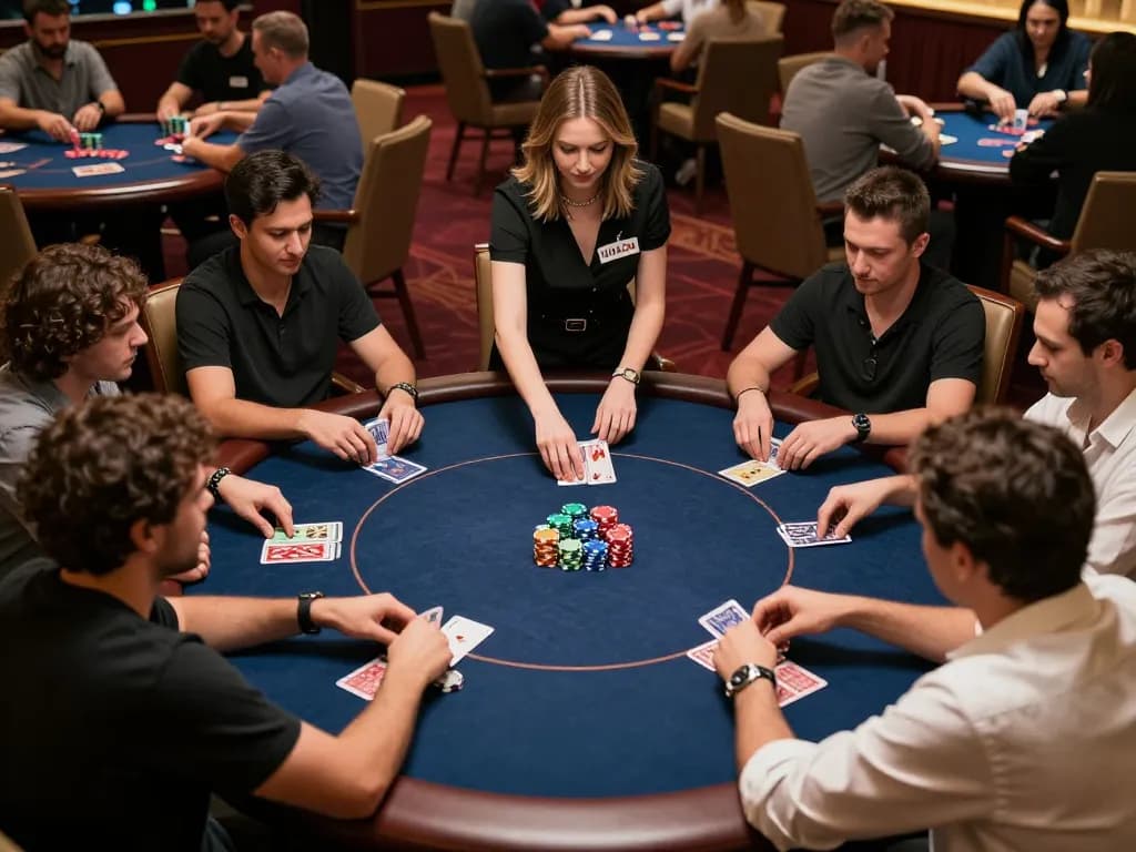 Players engaged in a poker game at a bustling casino, focusing on the strategic actions surrounding Go 88.