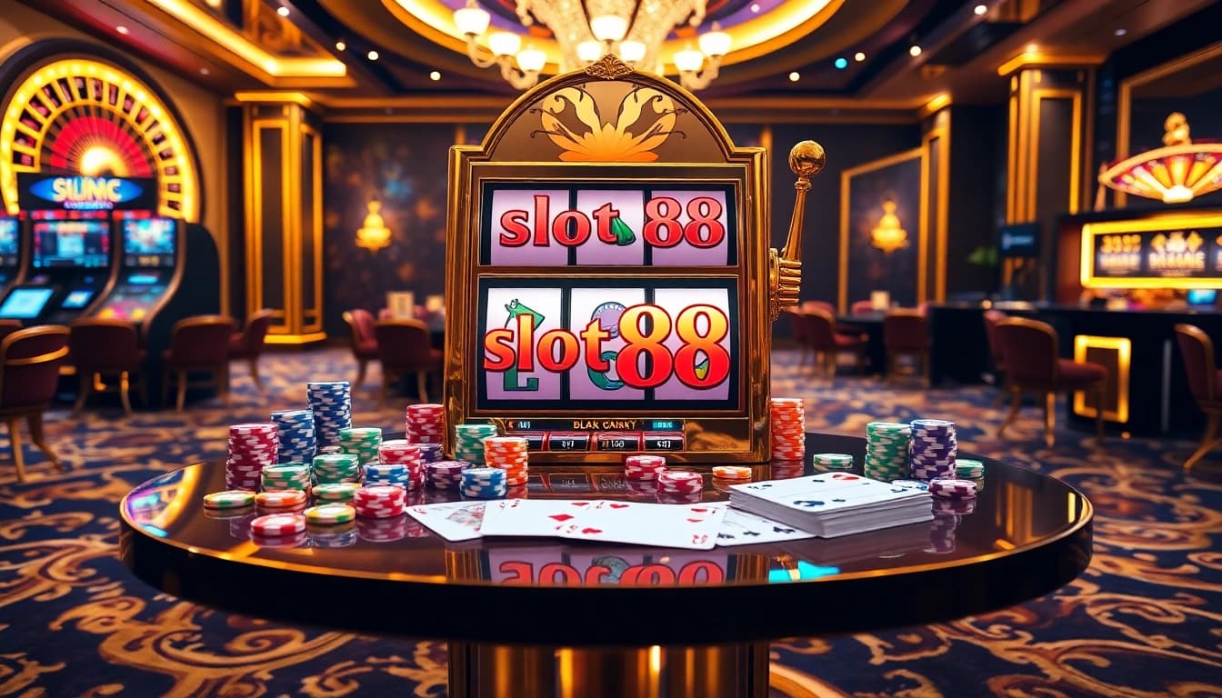Experience the thrill of slot88 with this vibrant casino scene full of excitement and elegance.