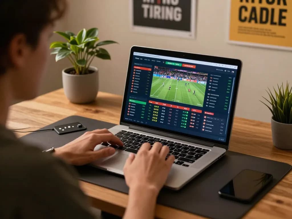 Engaging online sports betting experience with https://keonhacai5.mobi/ on screen during an intense match.