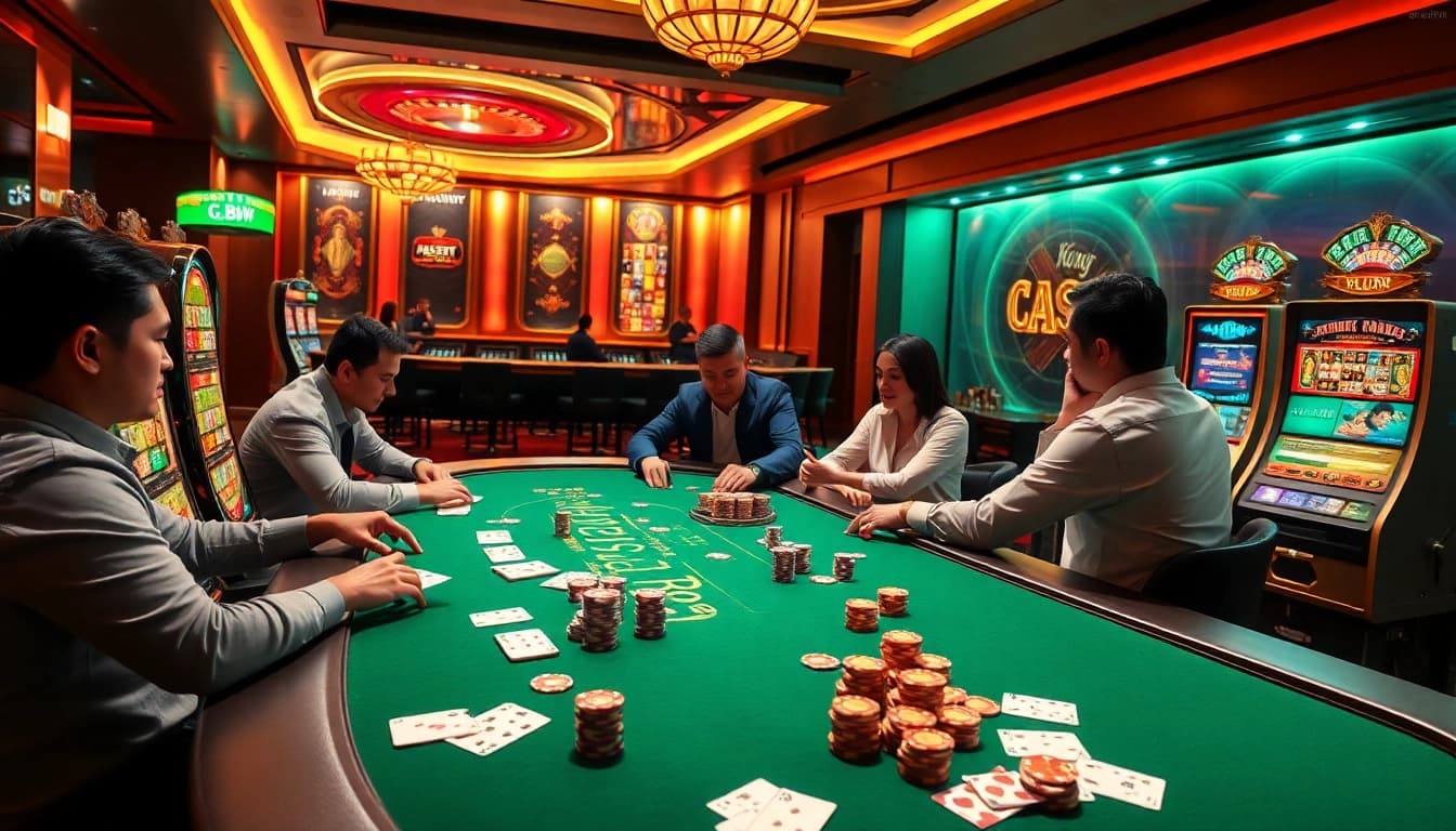 Experience the thrilling action of "Trang chủ uu88" with vibrant casino games and players enjoying poker.