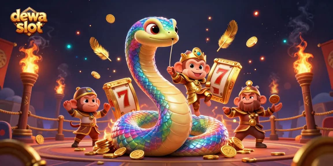 Engage with dewa slot in dazzling 3D scenes featuring colorful serpent and immersive casino elements.
