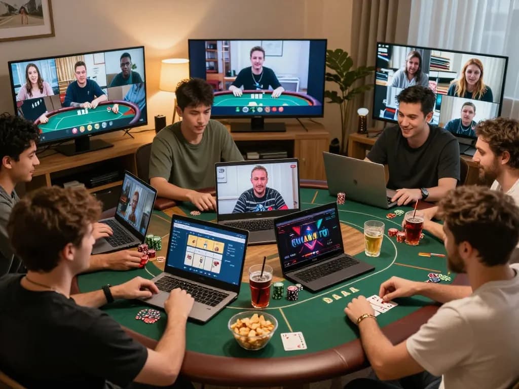 Players engaging in an online poker game on 13win platform, showcasing strategy and excitement.
