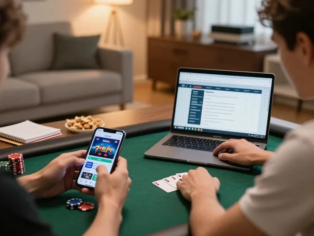 Engaging in an online poker game at home through the 789 club app while strategizing.