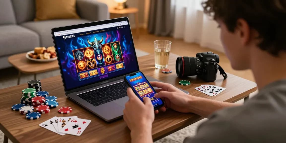 Gorabet ile canlı slot oyunu oynayan kullanıcı, oyun aksesuarlarıyla dolu bir ortamda.