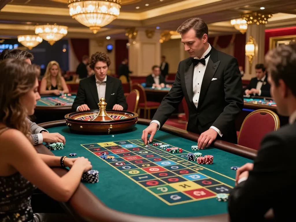 Engaged players placing bets at a vibrant roulette table in the qq88 casino setting.