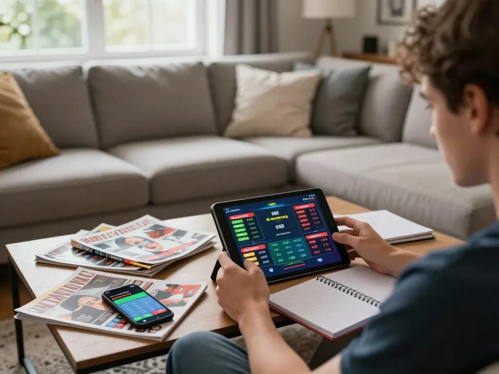 gbong sports betting on a tablet in a stylish living room, showcasing strategic gameplay elements